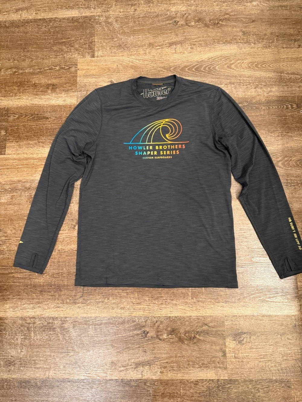 Howler Brothers Charcoal Long Sleeve Shirt with Multicolor Wave Logo